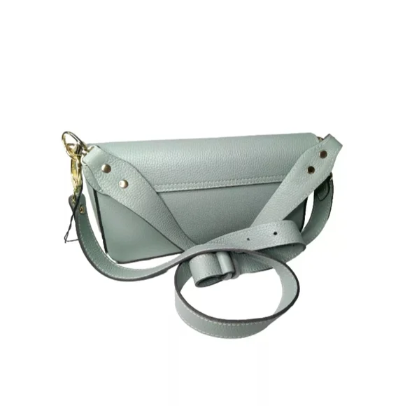 DIVINA FIRENZE Made In Italy Leather Baquette Flap Over Shoulder Crossbody Bag